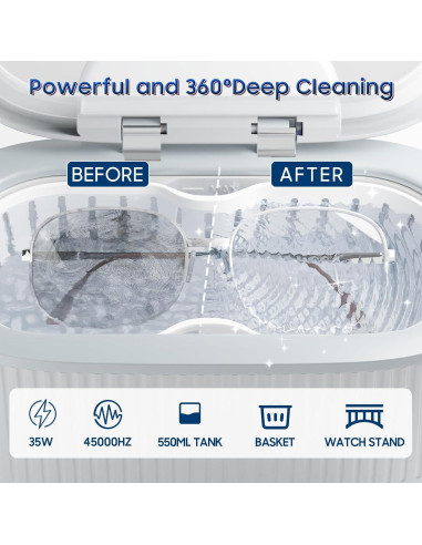 Limpiador Ultrasónico Fashome 550ml 45KHz 5 Modos para Joyas