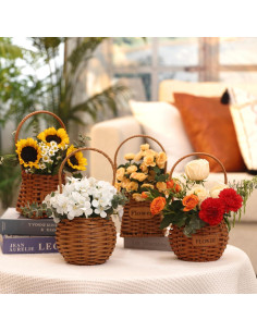 Juego de 4 Cestas de Flores QENUIITEA Imitación Mimbre 29x12cm 2