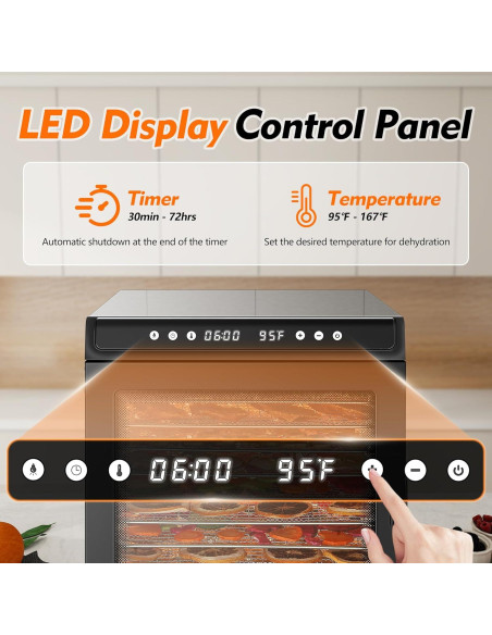 Deshidratador de Alimentos Amzgachfktch 12 Bandejas Acero Inoxidable 1300W