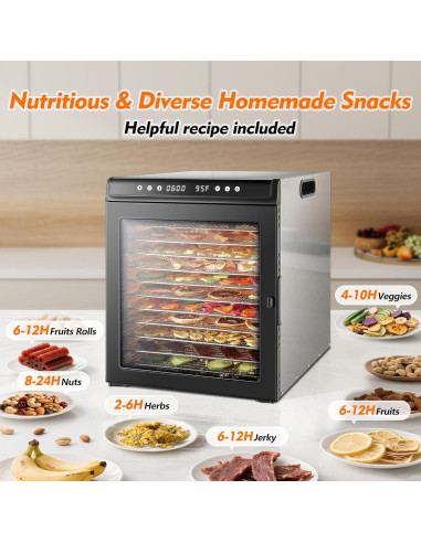 Deshidratador de Alimentos Amzgachfktch 12 Bandejas Acero Inoxidable 1300W