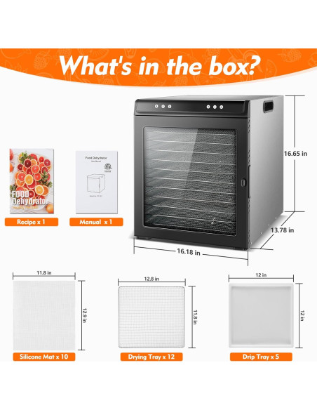 Deshidratador de Alimentos Amzgachfktch 12 Bandejas Acero Inoxidable 1300W