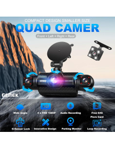 Cámara Dash GEMEK 4 Canales FHD 1080P con Visión Nocturna 2