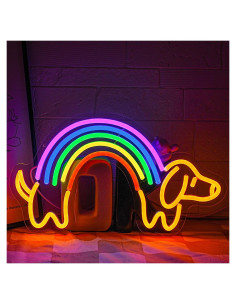 Luz de neón perro salchicha arcoíris Gyaksjm 40x22.8 cm