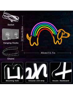 Luz de neón perro salchicha arcoíris Gyaksjm 40x22.8 cm 2