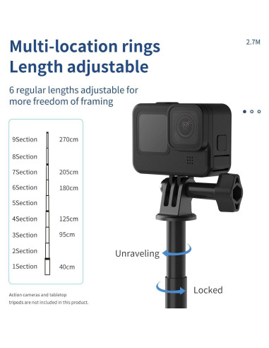 Bastón de Selfie Extensible TELESIN 270cm Carbono Impermeable