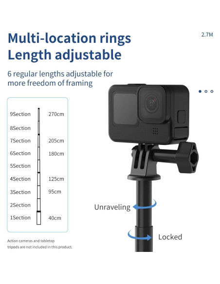 Bastón de Selfie Extensible TELESIN 270cm Carbono Impermeable