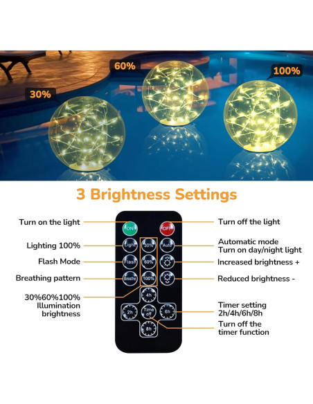 Luces de piscina flotantes solares Bawoo 14" IP68 2PCS