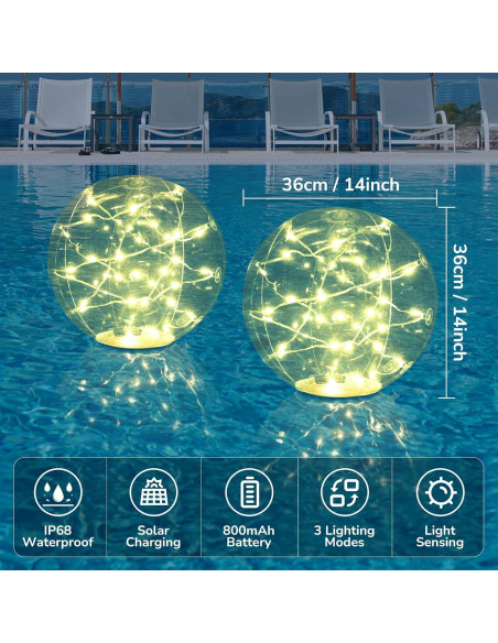 Luces de piscina flotantes solares Bawoo 14" IP68 2PCS