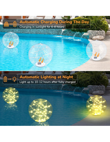 Luces de piscina flotantes solares Bawoo 14" IP68 2PCS