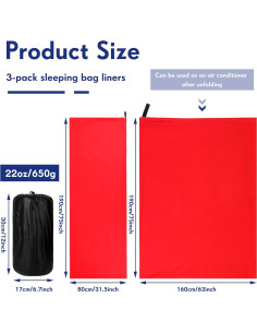 Forro de Saco de Dormir Mixweer 3 Pcs Forro Polar 190x80cm 2