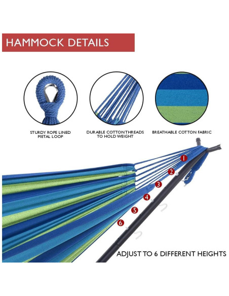 Hamaca Doble Ajustable TechFaith con Soporte de Acero 274cm Hamaca Doble Ajustable TechFaith con Soporte de Acero 274cm