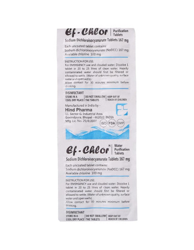 Tabletas Purificadoras de Agua Ef-Chlor 167 mg - 100 Tabletas