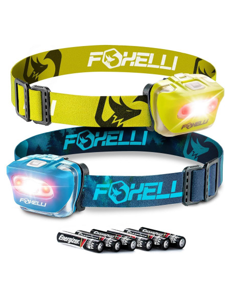 Paquete de 2 Linternas Frontales LED Foxelli - Impermeables