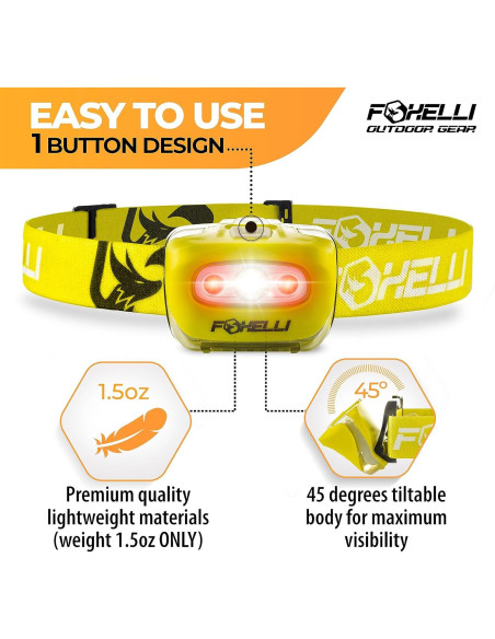 Paquete de 2 Linternas Frontales LED Foxelli - Impermeables