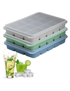 Juego de 3 bandejas de hielo silicona LYQOQYL apilables