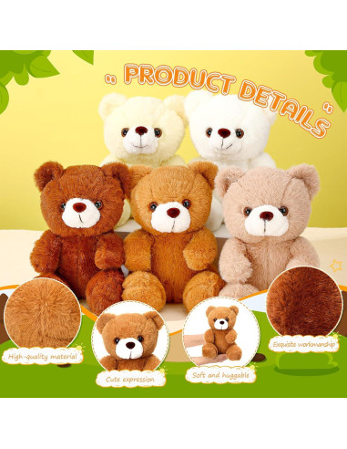 Ositos de Peluche Suaves HyDren - 5 Piezas 20 cm Colores Variados