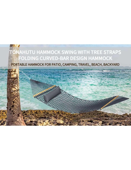 Hamaca Tonahutu 3.20m x 1.52m Algodón Tejida a Mano Gris Oscuro