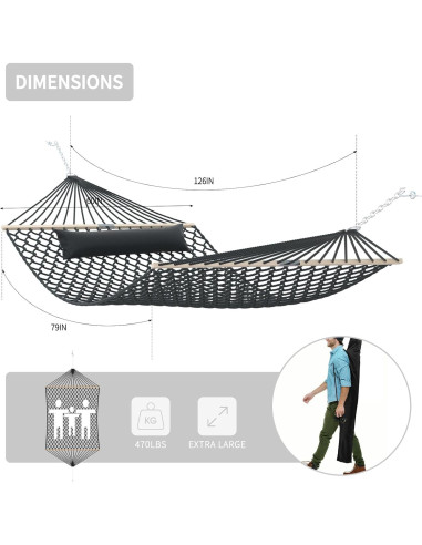 Hamaca Tonahutu 3.20m x 1.52m Algodón Tejida a Mano Gris Oscuro