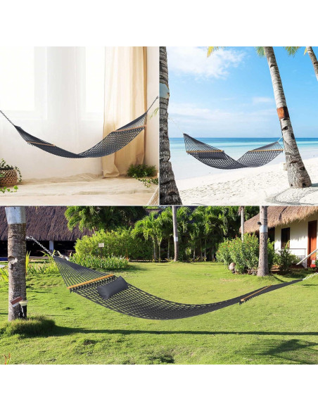 Hamaca Tonahutu 3.20m x 1.52m Algodón Tejida a Mano Gris Oscuro