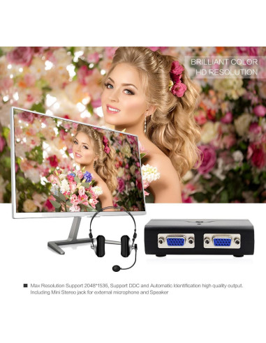 Interruptor KVM USB 2.0 JideTech 2 Puertos VGA 2048x1536