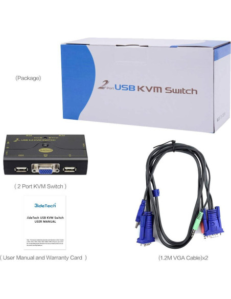Interruptor KVM USB 2.0 JideTech 2 Puertos VGA 2048x1536