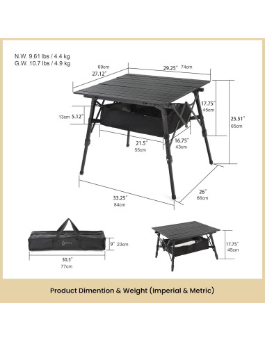 Mesa Plegable de Camping Arrowhead 99 cm Aluminio Ajustable
