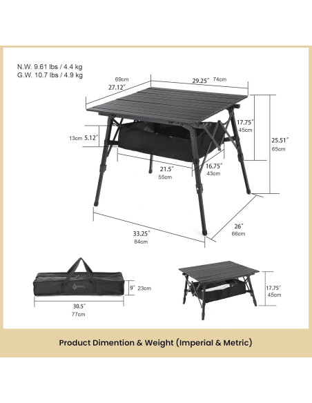 Mesa Plegable de Camping Arrowhead 99 cm Aluminio Ajustable