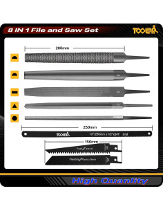 Juego de limas y sierras TOOLAN 8 en 1 con mango ergonómico 2