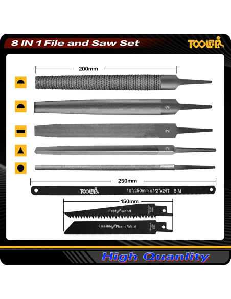 Juego de limas y sierras TOOLAN 8 en 1 con mango ergonómico