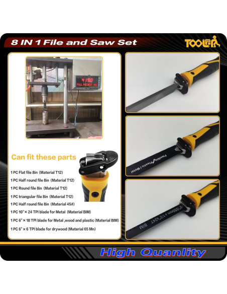 Juego de limas y sierras TOOLAN 8 en 1 con mango ergonómico