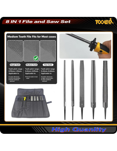 Juego de limas y sierras TOOLAN 8 en 1 con mango ergonómico
