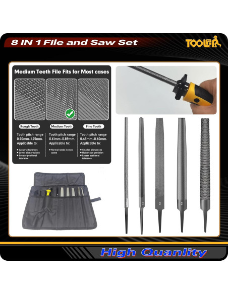 Juego de limas y sierras TOOLAN 8 en 1 con mango ergonómico