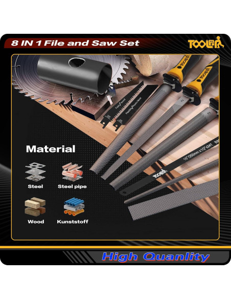 Juego de limas y sierras TOOLAN 8 en 1 con mango ergonómico
