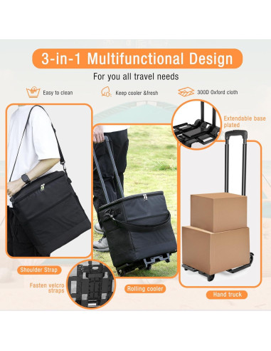 Enfriador Rodante Plegable ZHJINGYU 40L con Carrito y Aislamiento