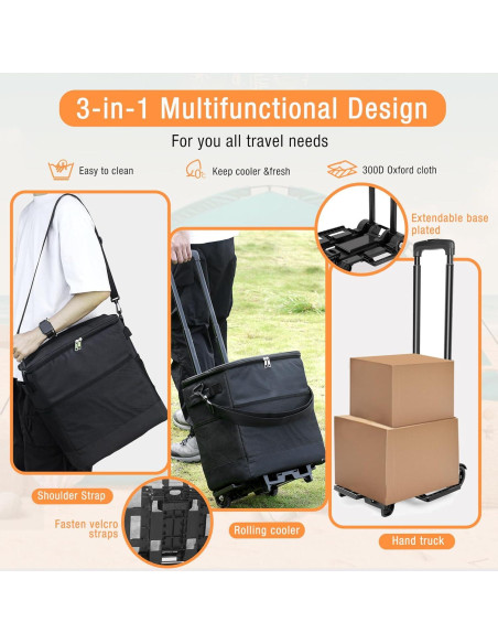 Enfriador Rodante Plegable ZHJINGYU 40L con Carrito y Aislamiento