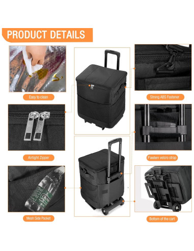Enfriador Rodante Plegable ZHJINGYU 40L con Carrito y Aislamiento