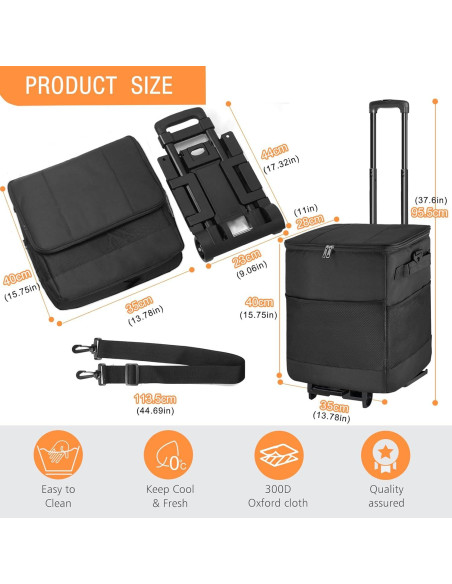 Enfriador Rodante Plegable ZHJINGYU 40L con Carrito y Aislamiento