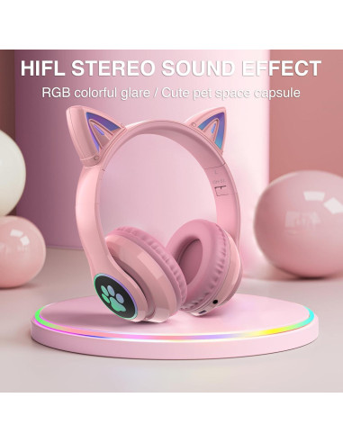 Auriculares Inalámbricos Auvstar STN 28pro Rosa con Luz LED