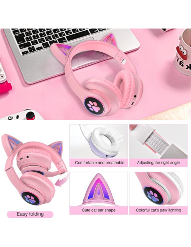 Auriculares Inalámbricos Auvstar STN 28pro Rosa con Luz LED