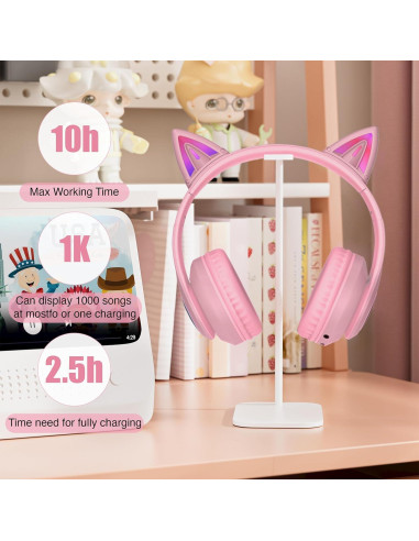 Auriculares Inalámbricos Auvstar STN 28pro Rosa con Luz LED