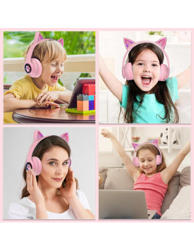 Auriculares Inalámbricos Auvstar STN 28pro Rosa con Luz LED