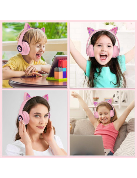 Auriculares Inalámbricos Auvstar STN 28pro Rosa con Luz LED