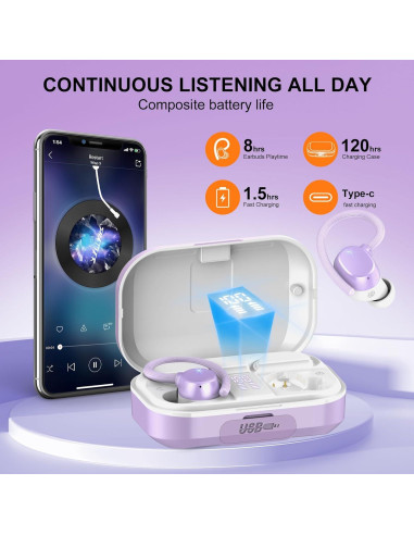 Auriculares Inalámbricos Bluetooth POMUIC Q53-Z-1 Morado IPX7