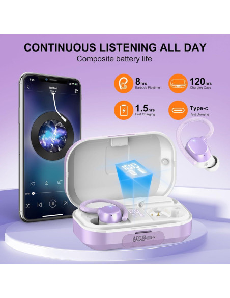 Auriculares Inalámbricos Bluetooth POMUIC Q53-Z-1 Morado IPX7 Auriculares Inalámbricos Bluetooth POMUIC Q53-Z-1 Morado IPX7
