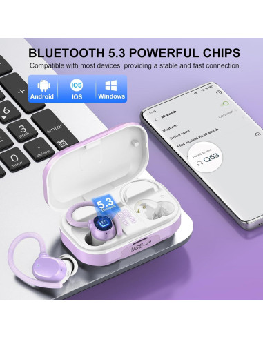 Auriculares Inalámbricos Bluetooth POMUIC Q53-Z-1 Morado IPX7