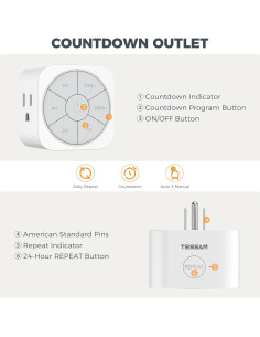 Temporizador de Enchufe TESSAN 6H para Luces y Electrodomésticos 2