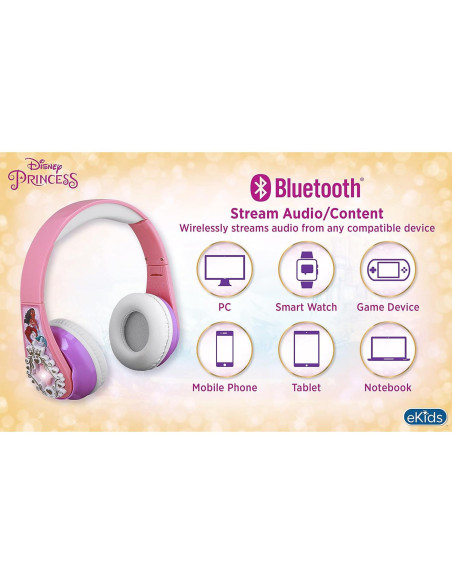 Auriculares Inalámbricos Bluetooth Disney Princess KIDDesigns Auriculares Inalámbricos Bluetooth Disney Princess KIDDesigns