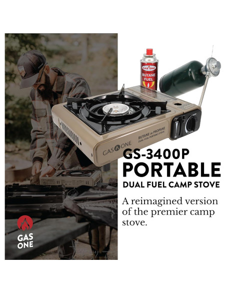 Estufa Portátil Gas One GS-3400P Doble Combustible para Camping