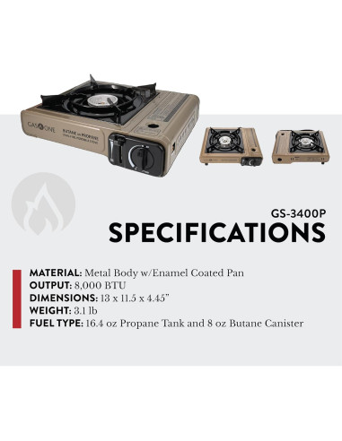 Estufa Portátil Gas One GS-3400P Doble Combustible para Camping