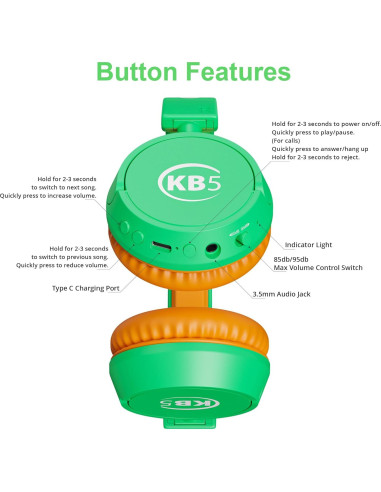 Auriculares Inalámbricos Contixo KB-5 para Niños Verde/Naranja